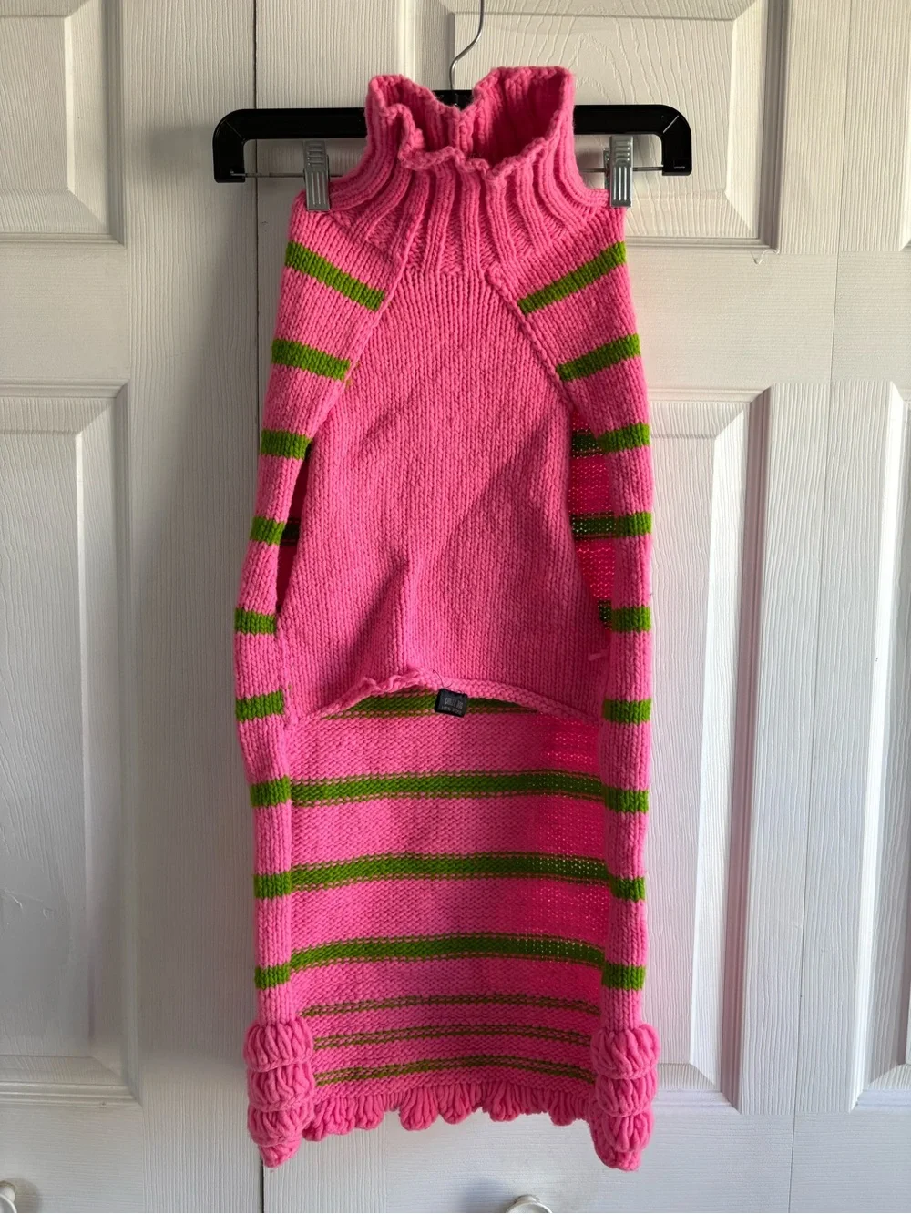 Chilly Dog Bright Pink Green Wool Large Dog Sweater Dress Skirt Floral Warm Cute